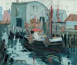 Dorothy Parsons, Gloucester Wharf, oil on wood board