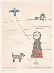 Keiko Minami, Untitled - Girl with Kite #Epreuve d'Artiste, colour etching on paper