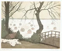 Alberta Cleland, Winter Fishing #16/75, 1959, colour etching on paper
