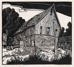 Margaret Shelton, Shooks Barn, Hatzic, B.C. #17/50, 1942, lino block on paper
