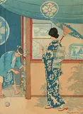 Elizabeth Keith, Untitled - Lady in the Market, colour wood block on paper