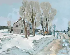 Yvette Boulanger, Fevrier Froid Baie St. Paul, 1975, oil on hard board