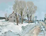 Yvette Boulanger, Fevrier Froid Baie St. Paul, 1975, oil on hard board