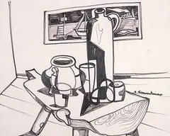 Fritz Brandtner, Still Life, ink on paper