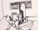 Fritz Brandtner, Still Life, ink on paper