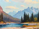 Kicking Horse River by Roland Gissing, 1963, oil on paper board, sold Nov 2006