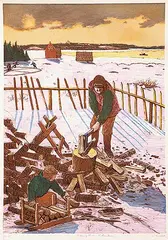 William Kurelek, Evening Chore in the Maritimes #OS III, colour lithograph on paper