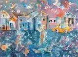 Janet Mitchell, Untitled - Fun in the Street, 1988, watercolour on paper