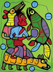 Norval Morrisseau, Shaman with Rattle, 1989, acrylic on canvas
