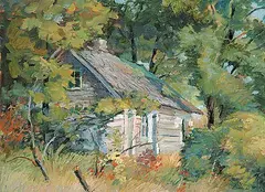 Leo Mol, Abandoned Ukrainian Pioneer Hut, in the Vicinity of Bird's Hill Park, 1981, oil on wood board
