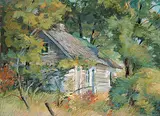 Leo Mol, Abandoned Ukrainian Pioneer Hut, in the Vicinity of Bird's Hill Park, 1981, oil on wood board