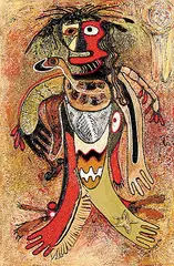 Daphne Odjig, Untitled - The Shaman, 1969, mixed media on hard board