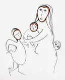 Daphne Odjig, Untitled - Mother with Children, 1978, gouache and ink on paper