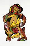 Daphne Odjig, Nanabajou and His Daughter #55/60, 1975, colour silkscreen on paper