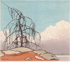 Jack Pine #2/100 by Walter J. Phillips, 1940, colour wood block on paper, sold Nov 2006