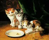 Untitled - Kittens Drinking Milk by Alfred-Arthur Brunel de Neuville, oil on canvas, sold Nov 2006
