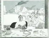 Ivan Eyre, Untitled - Portrait with Wheeled Horses in Landscape, 1977, mixed media on paper