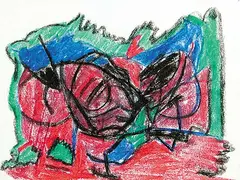 Lise Gervais, Untitled - Abstract in Green, Blue and Red, 1979, mixed media on paper