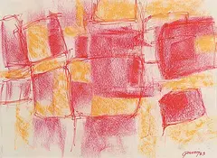 Lise Gervais, Untitled - Red and Yellow Squares, 1983, mixed media on paper