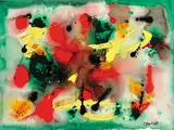William Ronald, Untitled - Abstract in Yellow, Red and Green, 1983, watercolour on paper