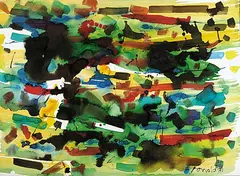 William Ronald, Untitled - Abstract in Green and Black, 1981, watercolour on paper