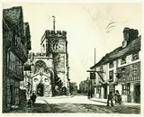 Sybil Andrews, The Guild Chapel and Falcon Inn, Stratford on Avon