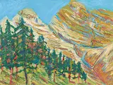 Laurel J.V. Cormack, Sheep River Country, 1994, mixed media on hard board