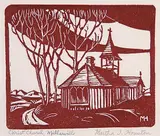 Martha Isabel Houston, Christ Church, Millarville, lino block on paper