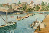 Harry Ernest Jones, Untitled - Nanaimo Wharf with Bastion in Background, 1942, oil on canvas