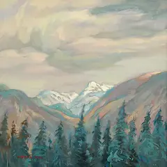 Wang Kui, White Mountain, oil on hard board