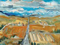 Scott Kelly, Moody Foothills, oil on wood board