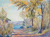 Laura A. Lamont, Untitled - Cabin at the Lake, 1950, watercolour on paper
