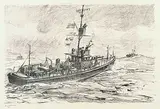 Arthur Lismer, Minesweepers at Sea [Submarine Chasers RNCVR], 1918, lithograph on paper