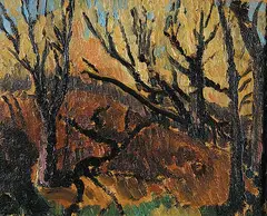 Kenneth Loveless, Trees and Shadows Autumn, oil on paper board