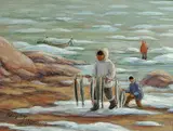 Anna T Noeh, Fishing Boys, 1970, 1970, watercolour on paper