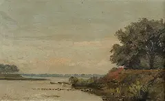 Ernest H. Stevenson, Nuns Island and River, Montreal, 1911, oil on paper board