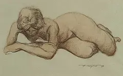 Frederick Bourchier Taylor, Untitled - Nude Study, 1976, conte and wash on paper