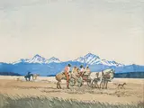 Range Gossip by A.C. and Barbara Leighton - Barleigh, 1941, colour wood block on paper, sold Jun 2006