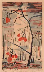 Bruno Bobak, Winter Berries #9/30, colour wood block on paper