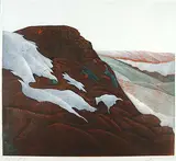 John Kenneth Esler, Buffalo Jump #77/100, 1980, colour etching on paper