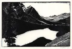 Walter J. Phillips, Mistaya Valley [Peyto Lake], 1937, wood engraving on paper