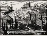 Bankview by Margaret Shelton, 1941, lino block on paper, sold Jun 2006