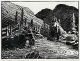 The Fraser Canyon #97/100 by Margaret Shelton, 1943, lino block on paper, sold Jun 2006