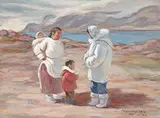 Anna T Noeh, Untitled - Inuit Mothers and Children, Pangnurtung, 1970, watercolour and gouache on paper