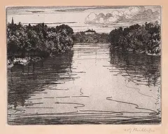 Walter J. Phillips, The Assiniboine from Main Street Bridge, 1915, etching on paper