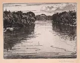 Walter J. Phillips, The Assiniboine from Main Street Bridge, 1915, etching on paper