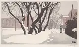 Our Street by Walter J. Phillips, 1933, colour wood block on paper, sold Apr 2006