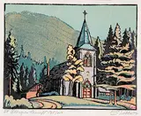 Saint Georges, Banff by Margaret Shelton, 1944, lino block in six colours on paper, sold Apr 2006
