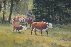 Paul Jr. Abram, Untitled - Herding Cattle, gouache on paper
