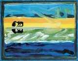 Maureen Enns, Biscuit Wants to Play, 1999, mixed media and collage on paper